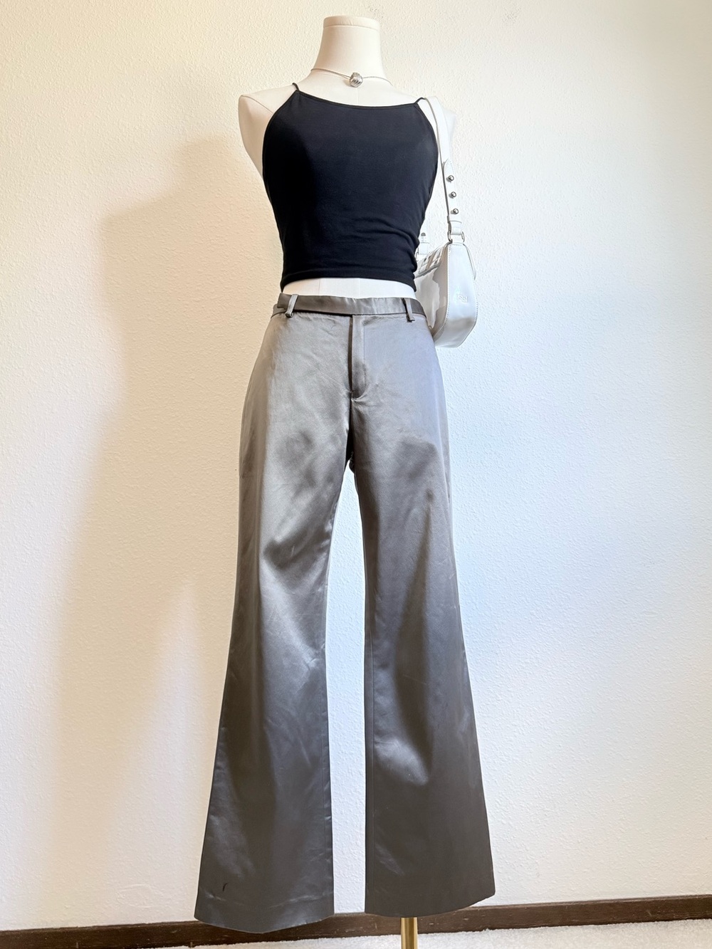 Y2K Gap Silver Metallic Low Rise Straight Cropped Pants Futuristic Retro Vintage